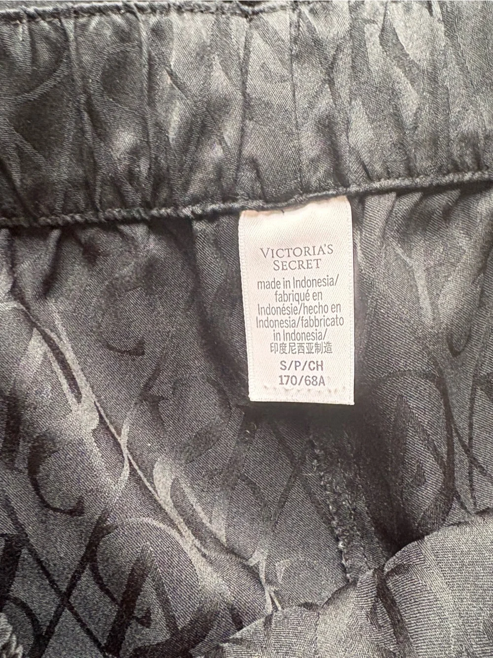 Victoria’s Secret Black Satin Jacquard Pajama Set Tank Shorts Small VS Logo
